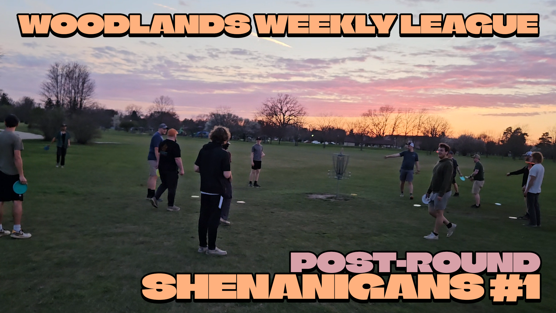 Load video: Disc golfers at Woodlands Park in Perrysburg, Ohio throwing at a designated closest to the pin hole.
